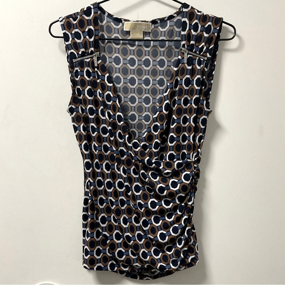 Michael Kors Cool Comfort Material Blue Brown & Black Pattern Top!